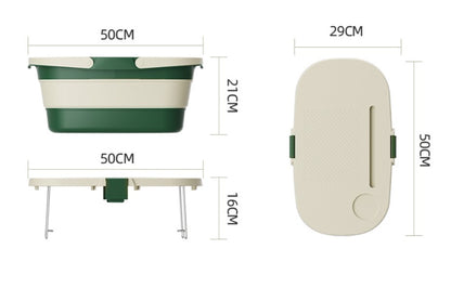 Foldable Picnic Basket with Tray - 16.5L Capacity, White Green, Perfect for Camping and Outdoor Gatherings