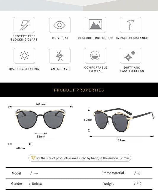 2-pcs Silver Elegant Women's Cat Eye Sunglasses - Anti-Glare, Lightweight Frame