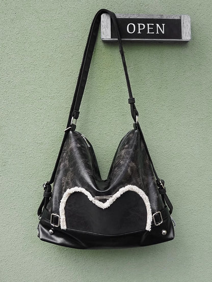 Stylish Black Tote Backpack with Heart Embellishment