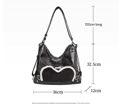 Stylish Black Tote Backpack with Heart Embellishment