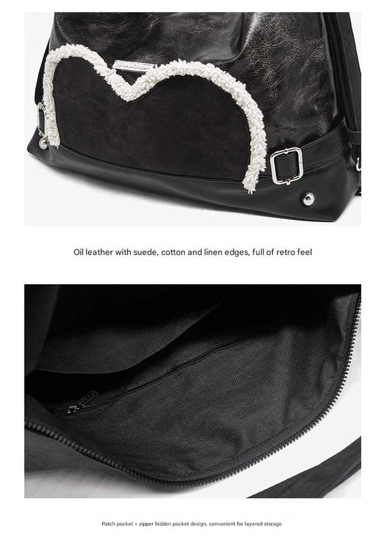 Stylish Black Tote Backpack with Heart Embellishment