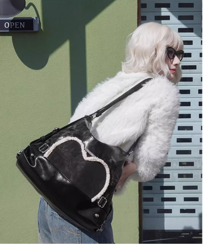 Stylish Black Tote Backpack with Heart Embellishment