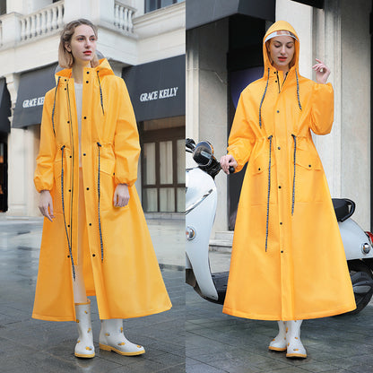 Yellow Women's Long Waterproof Raincoat with Hood and Visor - Stylish Rain Jacket (Size - L)