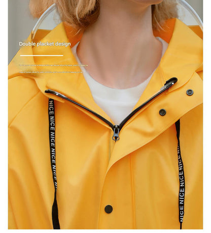 Yellow Women's Long Waterproof Raincoat with Hood and Visor - Stylish Rain Jacket (Size - L)