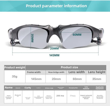 Black Bluetooth Sunglasses with Wireless Earbuds for Music and Calls