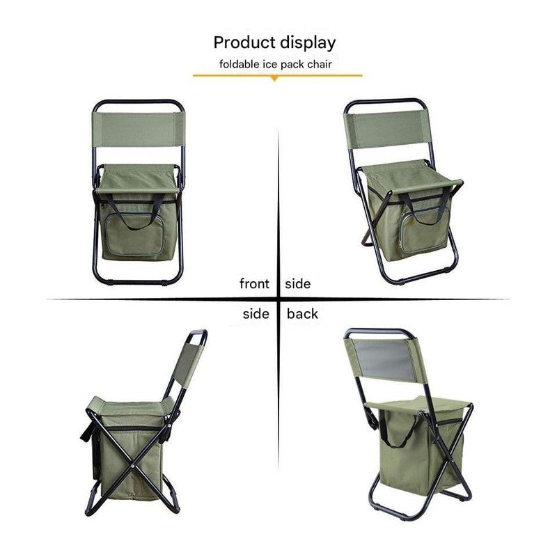 Foldable Camping Chair with Integrated 10L Cooler Bag - Army Green