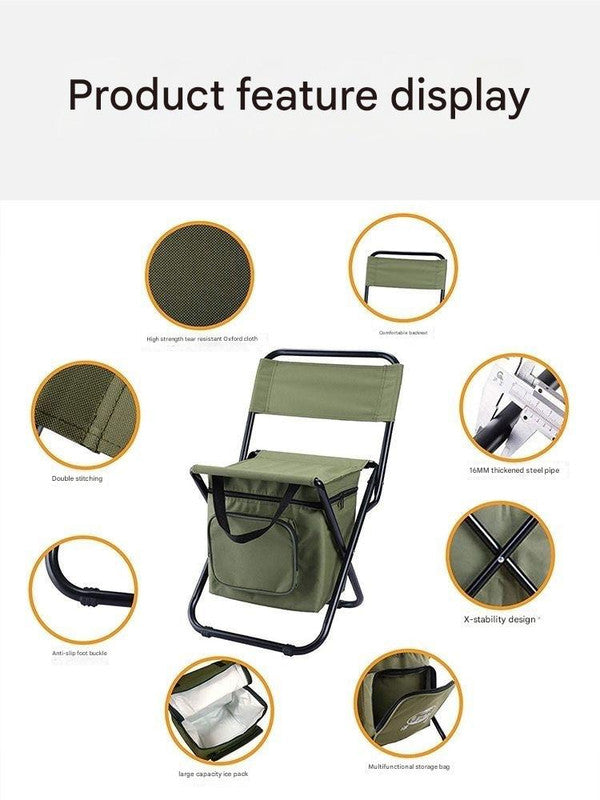 Foldable Camping Chair with Integrated 10L Cooler Bag - Army Green
