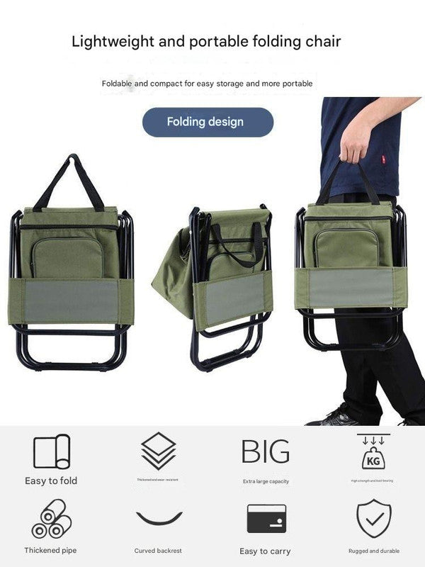 Foldable Camping Chair with Integrated 10L Cooler Bag - Army Green