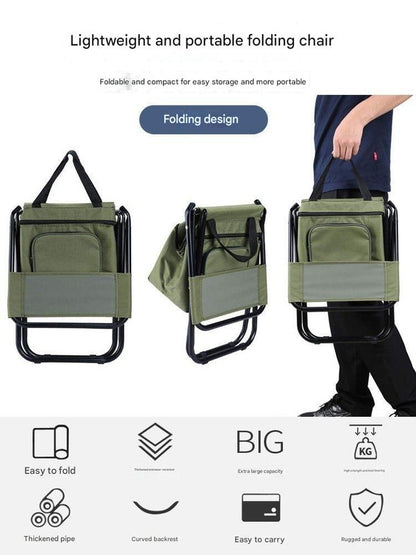Foldable Camping Chair with Integrated 10L Cooler Bag - Army Green