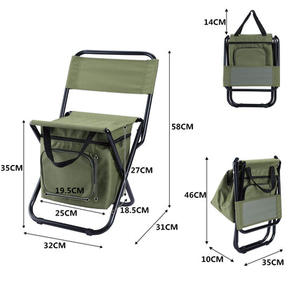 Foldable Camping Chair with Integrated 10L Cooler Bag - Army Green