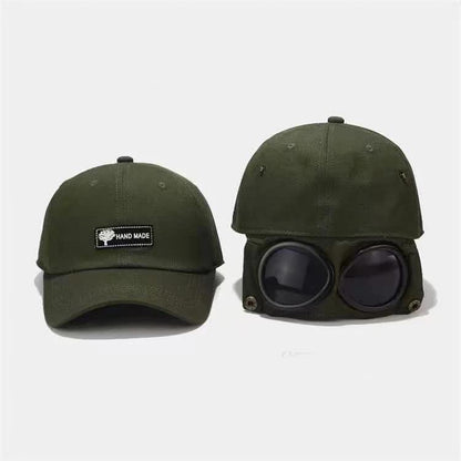 Black Stylish Aviator Goggle Baseball Cap - Unisex Outdoor Cotton Sun Hat