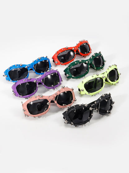 Black Edgy Punk Rock Spiked Sunglasses - Statement Goth Studded Eyewear