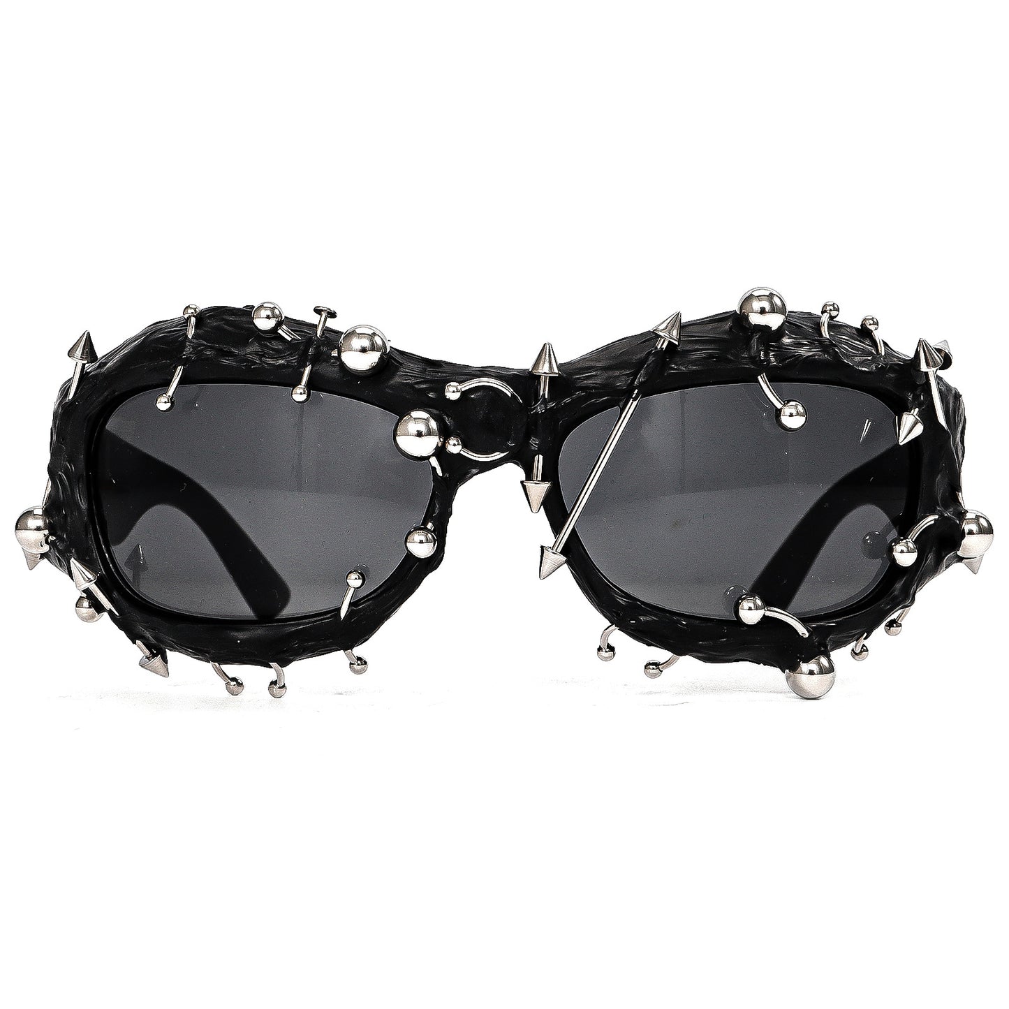 Bright Green Edgy Punk Rock Spiked Sunglasses - Statement Goth Studded Eyewear
