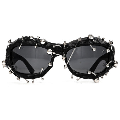 Bright Green Edgy Punk Rock Spiked Sunglasses - Statement Goth Studded Eyewear