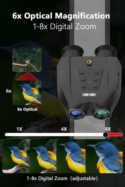 Black Professional HD Digital Night Vision Binoculars - 6X Optical Zoom, IR Illumination, Record 2.5K Video & 48MP Photos