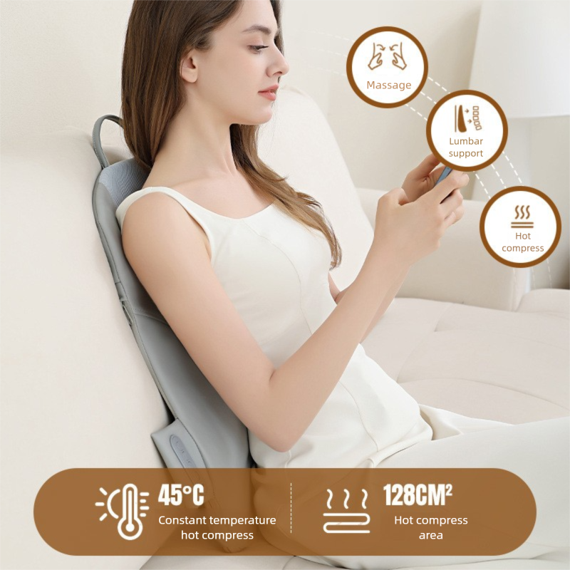 Grey Slim Wireless Shiatsu Back Massager Cushion