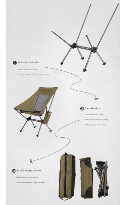 Black Lightweight Portable Folding Camping Chair - High-Back Aluminum Alloy Moon Chair with Oxford Fabric, Side Pocket & Carry Bag for Outdoor, Beach, Fishing