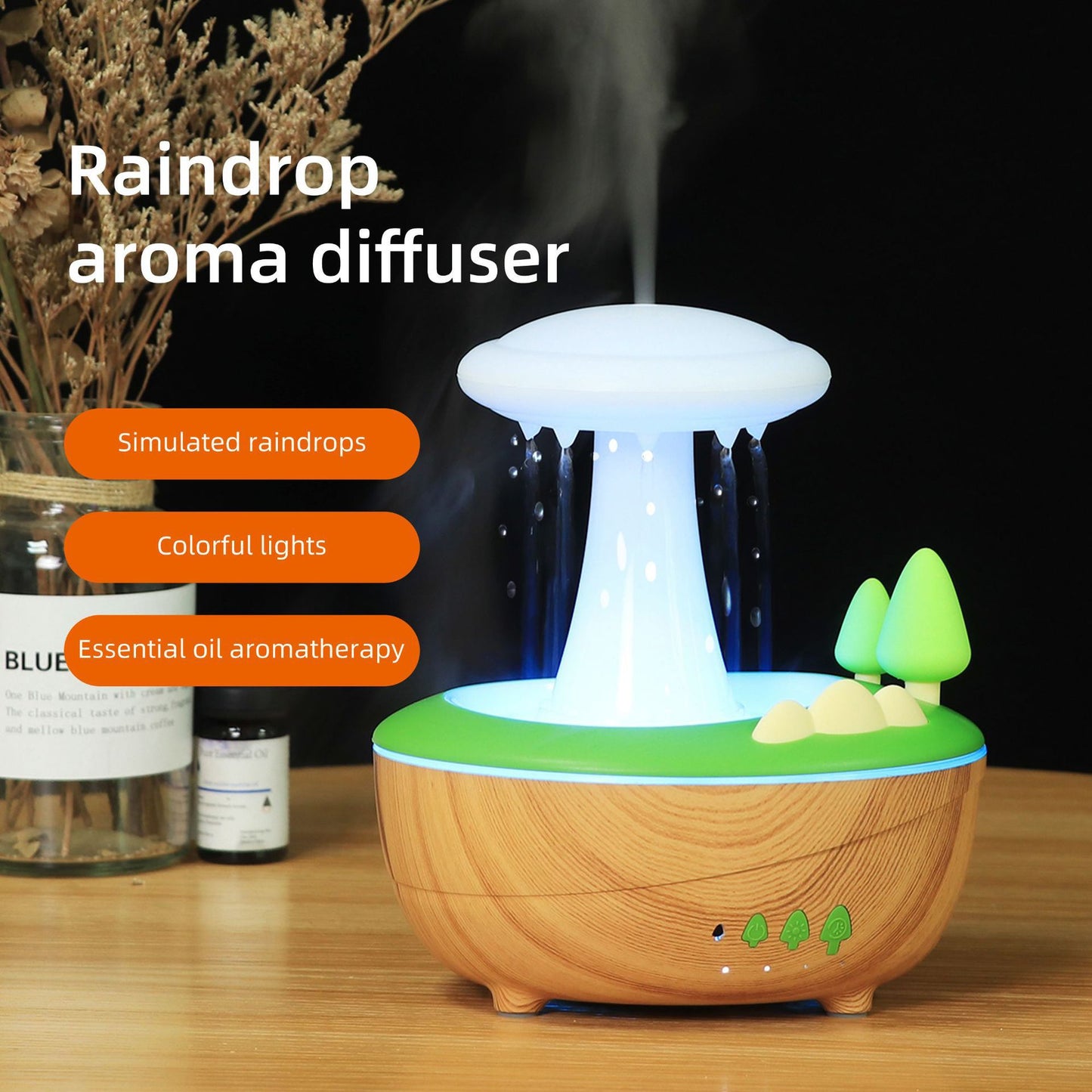 White Woodgrain Raindrop Mushroom Aroma Humidifier