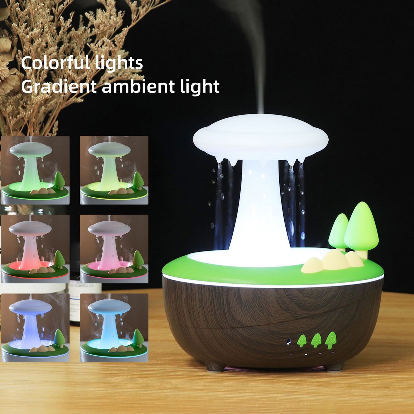 White Woodgrain Raindrop Mushroom Aroma Humidifier