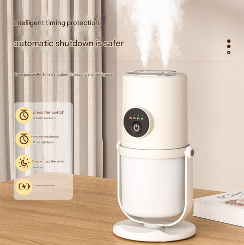 Beige + Base Portable Desktop Dual-Spray Humidifier with Air Purification