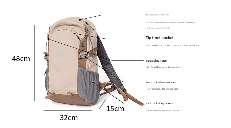 Brown 20L Lightweight Hiking Backpack for Camping