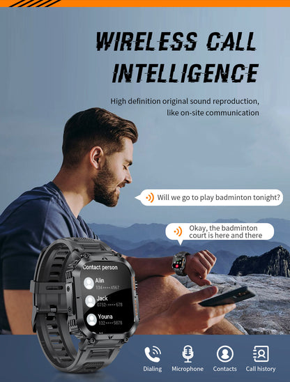 Smartwatch with Flashlight, Compass & Wireless Calling - Health & Fitness Tracker(Silver case with silver steel + black silicone)