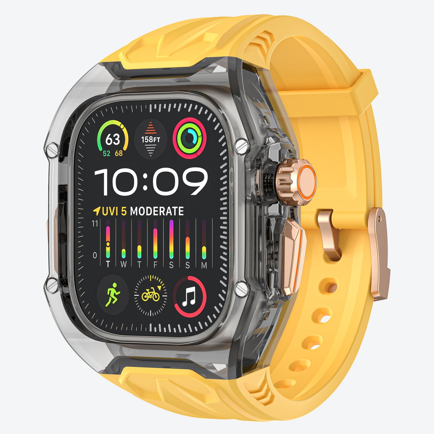 Transparent  Sports Watch Strap & Case for Smart Watch - (Yellow transparent black)