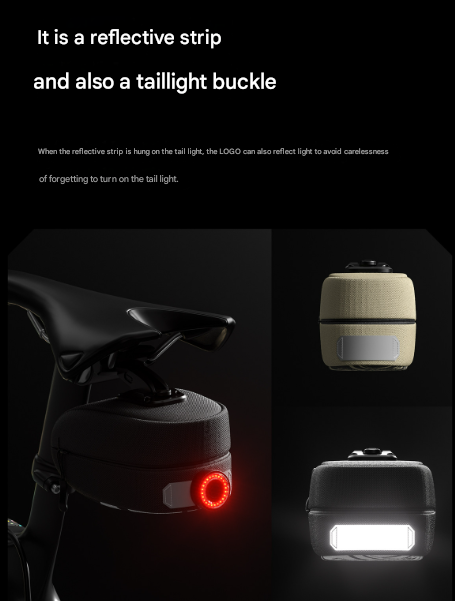 Black Compact Bike Saddle Bag with Reflective Accents