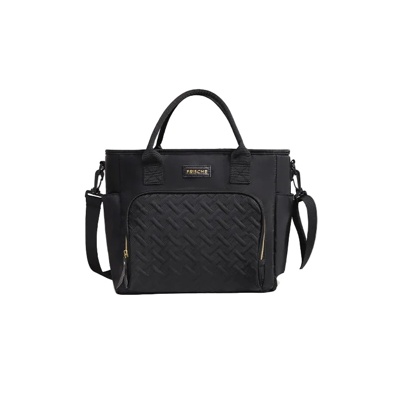 Black Chic Insulated Lunch Tote Bag - 11L Large Capacity Cooler for Work, Picnic & Travel - Durable Oxford Fabric