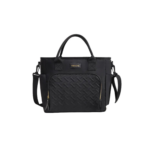 Black Chic Insulated Lunch Tote Bag - 11L Large Capacity Cooler for Work, Picnic & Travel - Durable Oxford Fabric