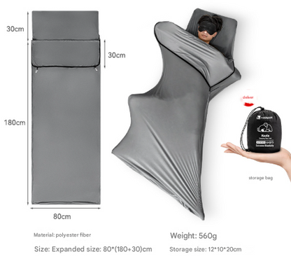 Grey Ultra-Stretch Sleeping Bag Liner for Camping & Travel
