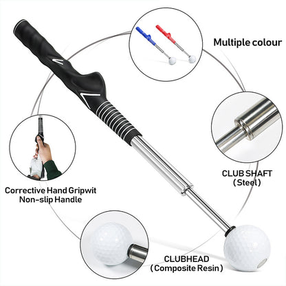 Red Pro Golf Swing Trainer - Extendable with Audible Click & Corrective Grip Aid