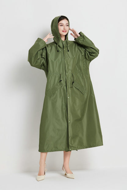 Size XL Green Women's Chic Lightweight Waterproof Raincoat - Long Hooded Packable Rain Jacket with Pouch