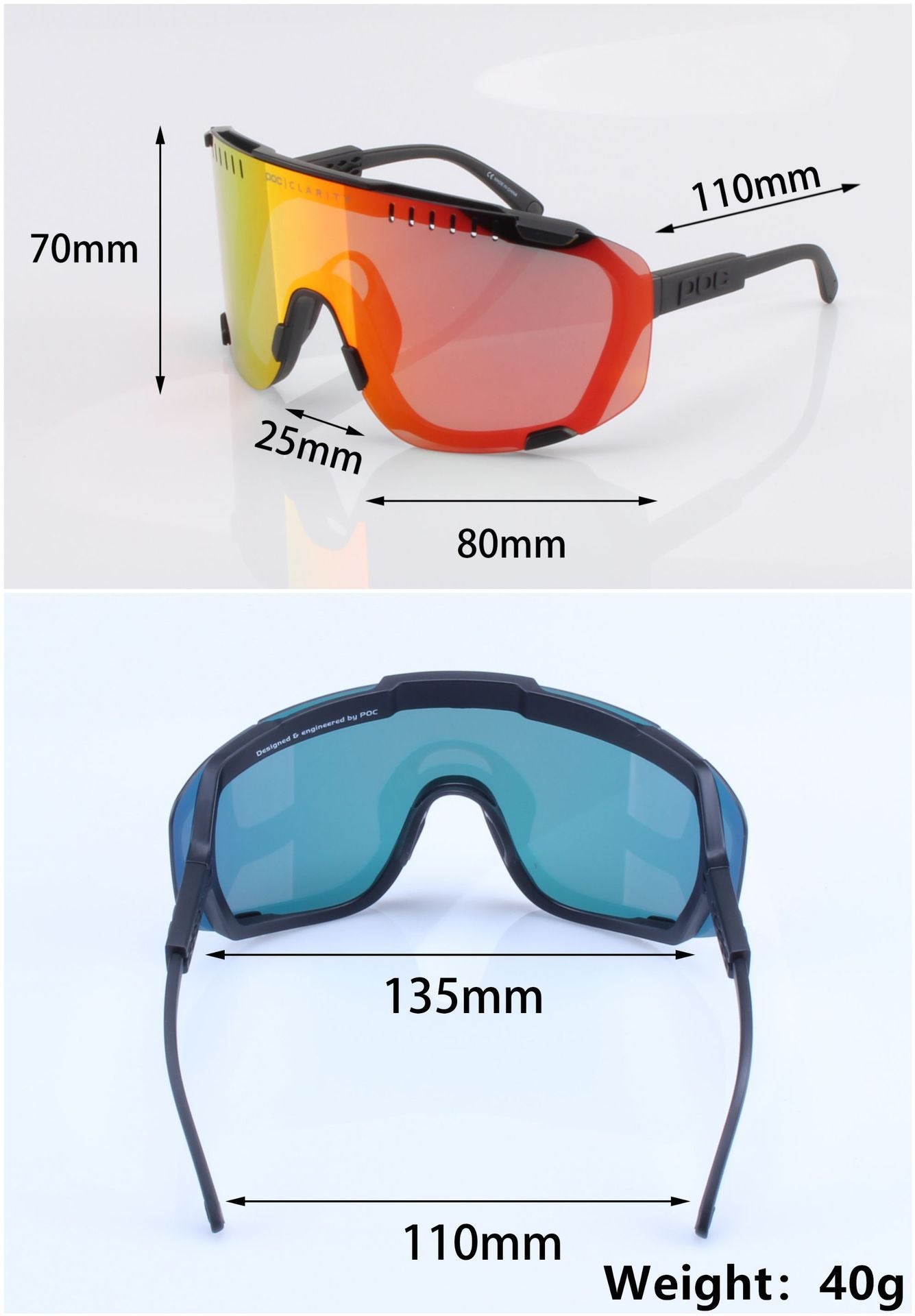 Sandy White Frame With Red Flakes Oversized Shield Cycling Sunglasses - Wide Vision UV400 Sports Eyewear for Road & MTB