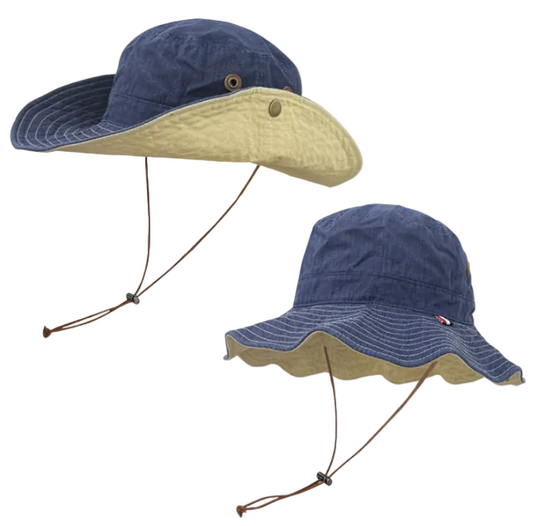 Blue Wide Brim Outdoor Cowboy Sun Hat - Adjustable & Breathable for Hiking, Fishing, and Camping