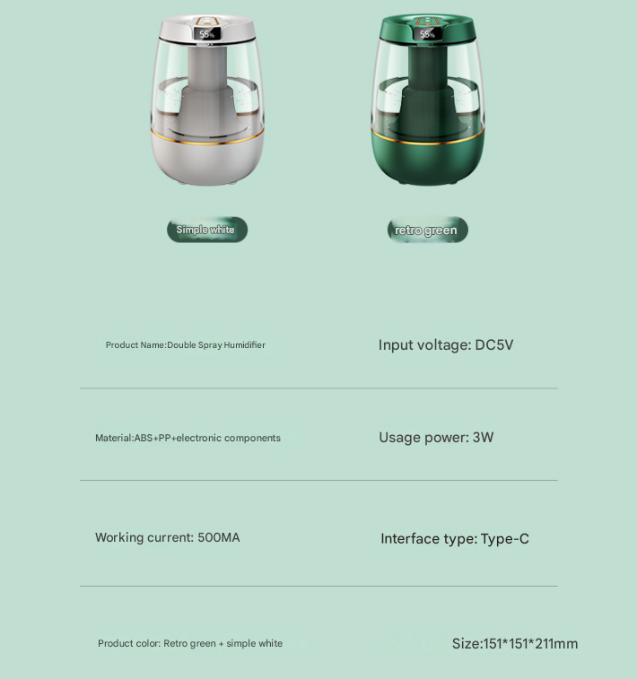 Green 3.5L Smart Cool Mist Humidifier with Dual Nozzle