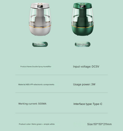 Green 3.5L Smart Cool Mist Humidifier with Dual Nozzle