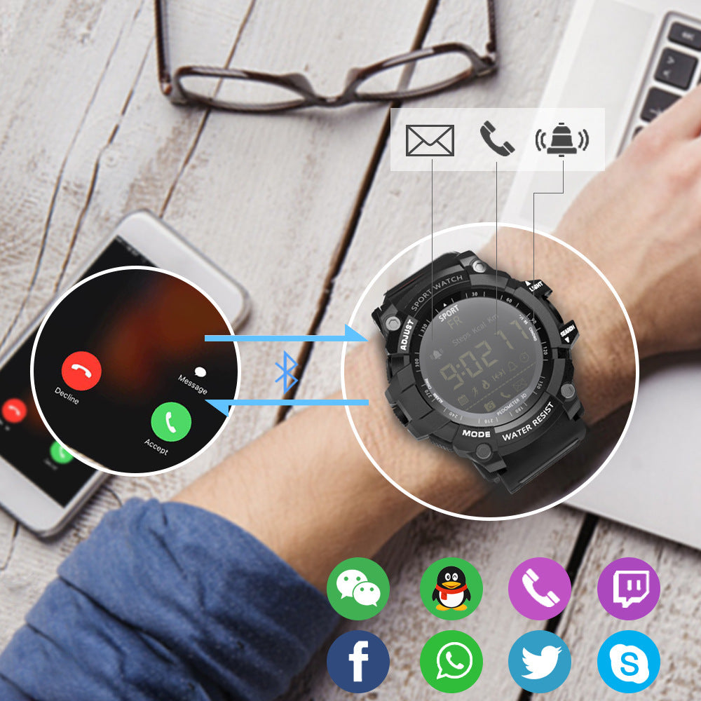 Rugged Sports Smartwatch - 50M Waterproof, 24H 3D Pedometer, Bluetooth Notifications & Long Battery Life(Black with blue text)