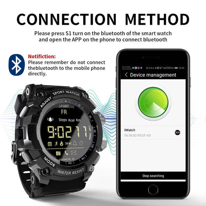 Rugged Sports Smartwatch - 50M Waterproof, 24H 3D Pedometer, Bluetooth Notifications & Long Battery Life(Black with gold text)