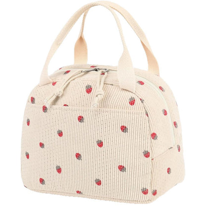 Black and White Checkered Pattern Corduroy Lunch Bag - Insulated Thermal Cooler Tote for School Work and Picnics