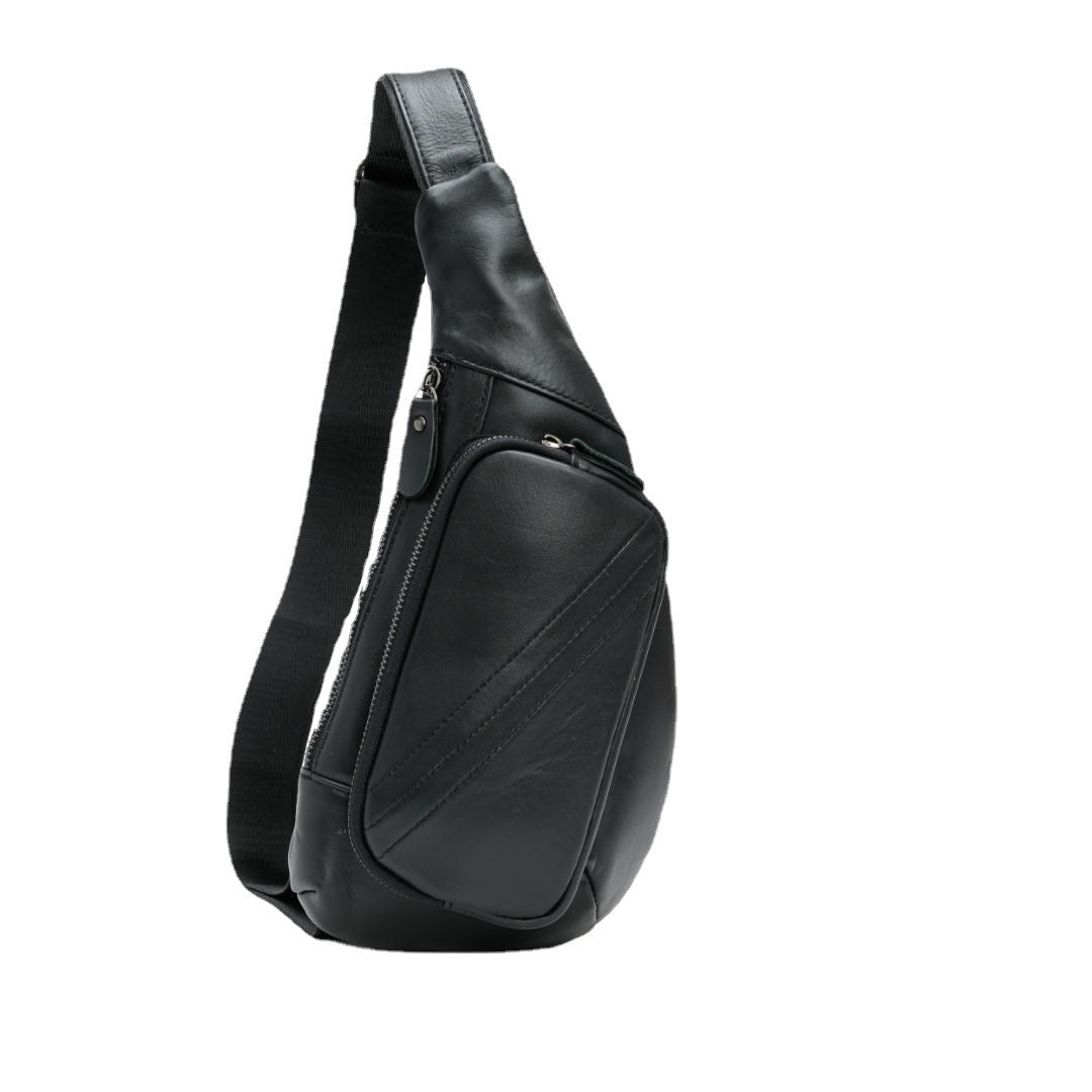 Black Men's Leather Sling Backpack