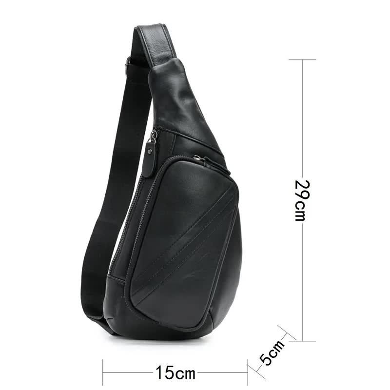 Black Men's Leather Sling Backpack