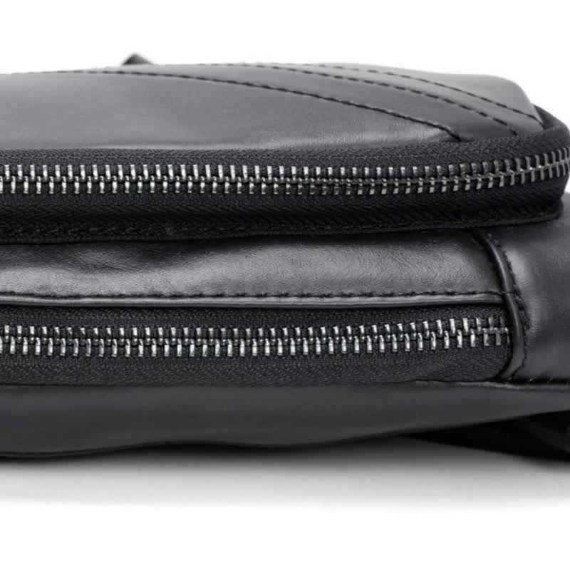 Black Men's Leather Sling Backpack