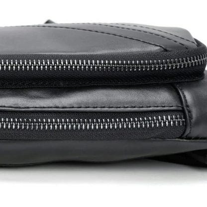 Black Men's Leather Sling Backpack
