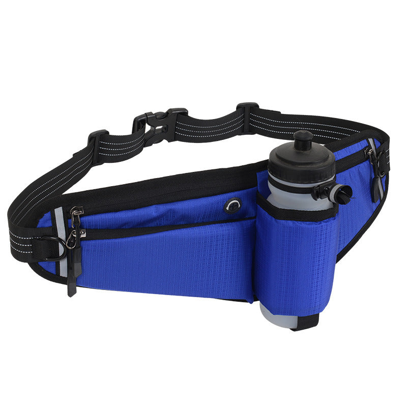 Blue Adjustable Running Waist Pack with Water Bottle Holder