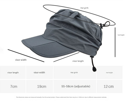 Black Women's Foldable Sun Visor Cap Quick Dry Packable Empty Top Hat Adjustable Drawstring for Running Hiking and Summer Travel