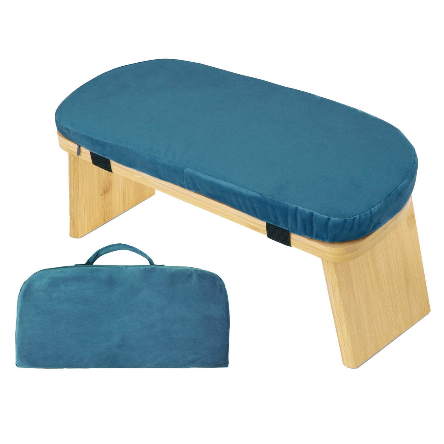 Blue Foldable Wooden Meditation Stool with Padded Cushion