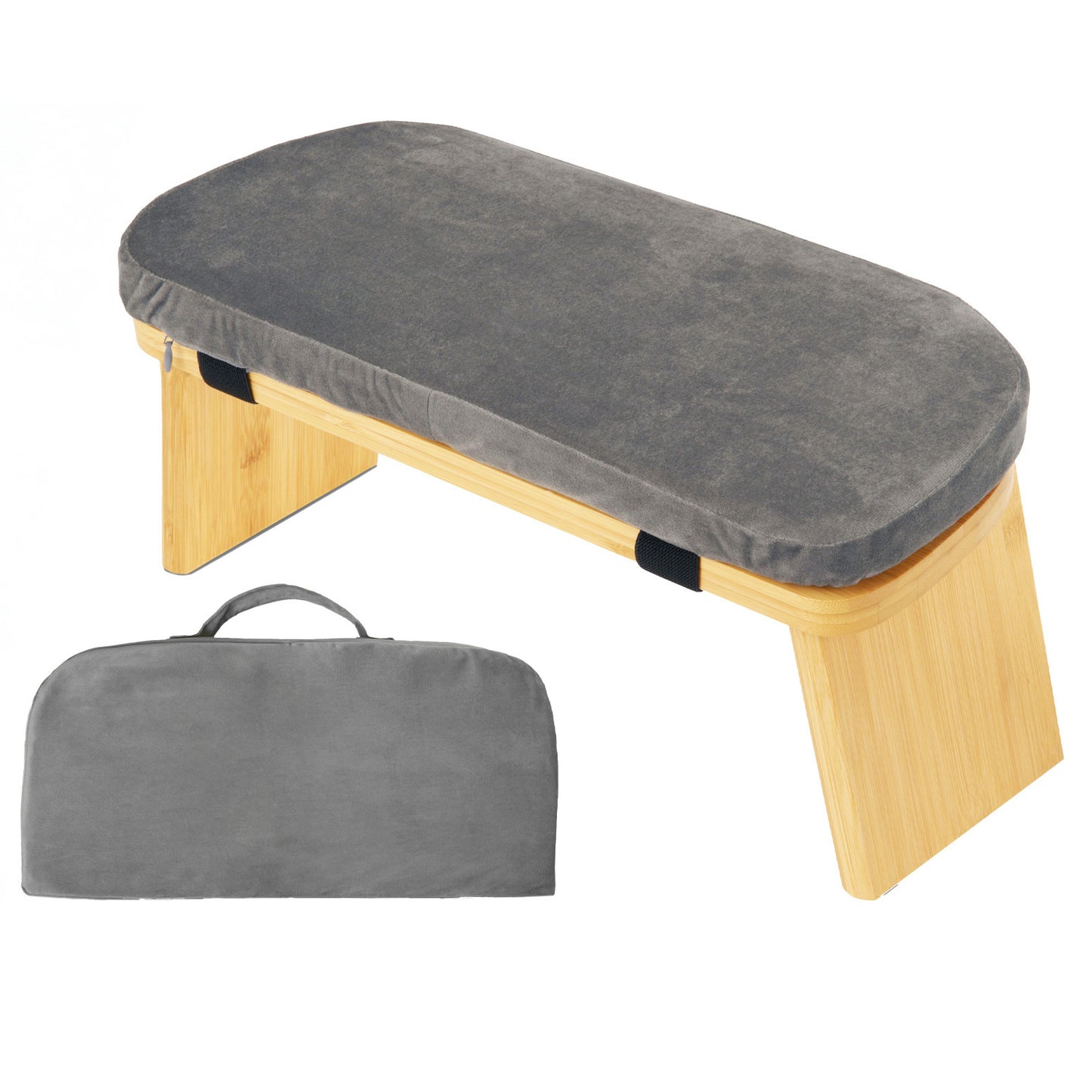 Grey Foldable Wooden Meditation Stool with Padded Cushion