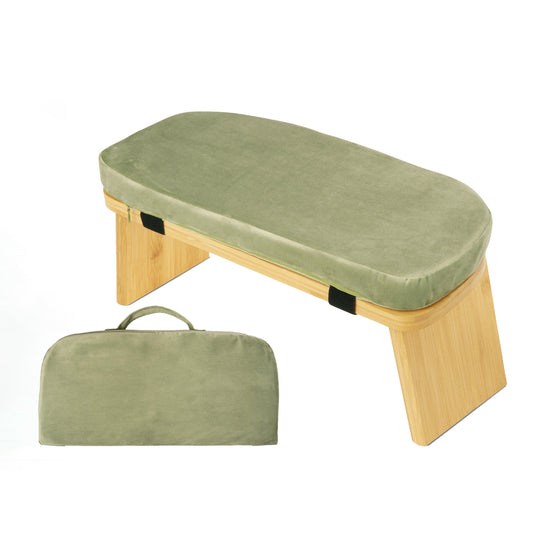 Green Foldable Wooden Meditation Stool with Padded Cushion