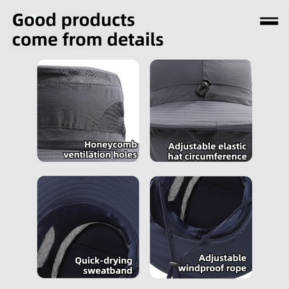 2-Pack Light Grey Men's Adjustable Sun Protection Hat - Wide Brim, Deep Crown, Quick Dry Breathable Sun Cap with Neck Flap for Hiking & Outdoors